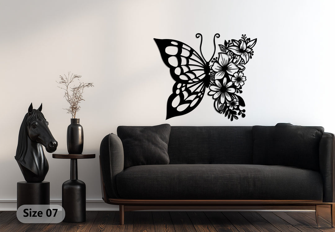 Floral Butterfly Metal Wall Art – Red Nature-Inspired Elegance