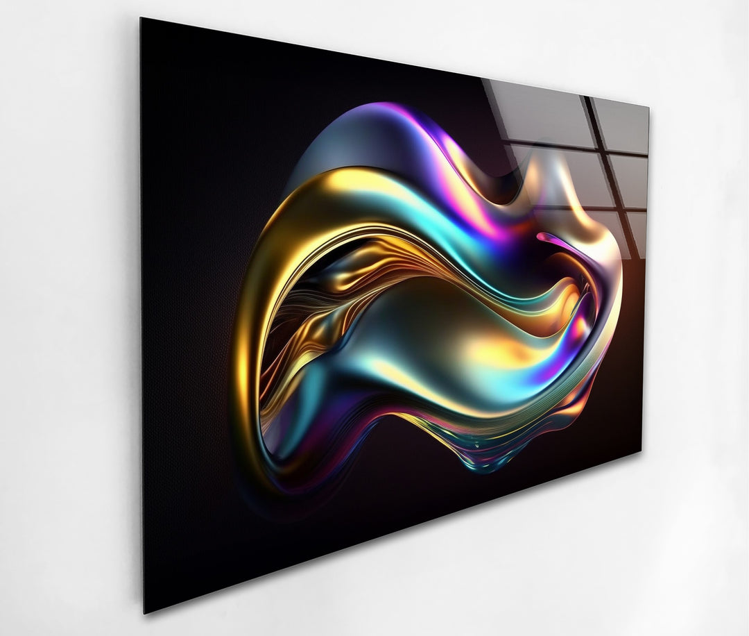 Aurora Chrome Wave – Iridescent Metallic Flow Glass Wall Art