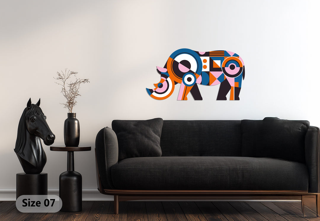 Geometric Rhino Metal Wall Art – Colorful Modern Animal Wall Decor