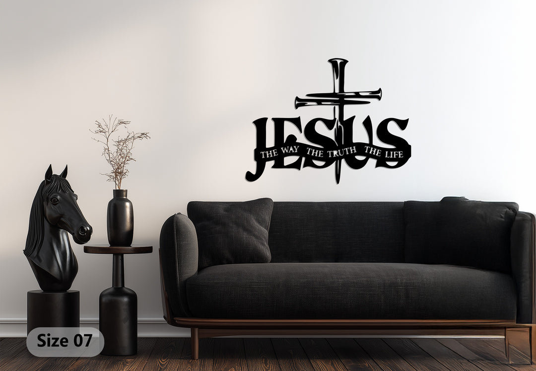 Jesus Cross Metal Wall Art – The Way, The Truth, The Life Christian Decor