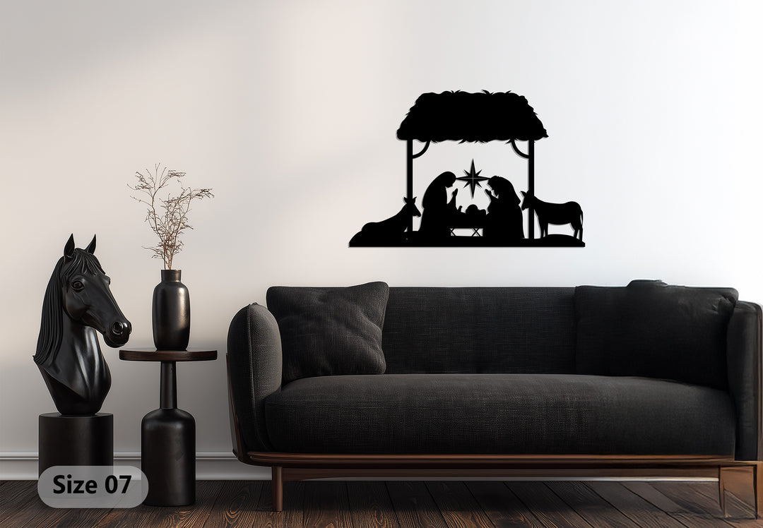 مشهد ميلاد السيد المسيح في ليلة صامتة - عيد الميلاد المجيد للعائلة المقدسة فن جداري معدني