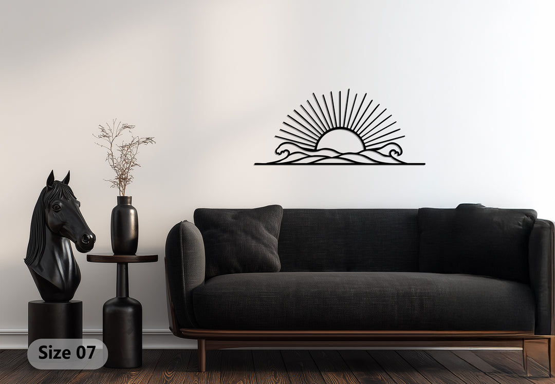 Radiant Horizon – Sunrise Over Waves Metal Wall Art