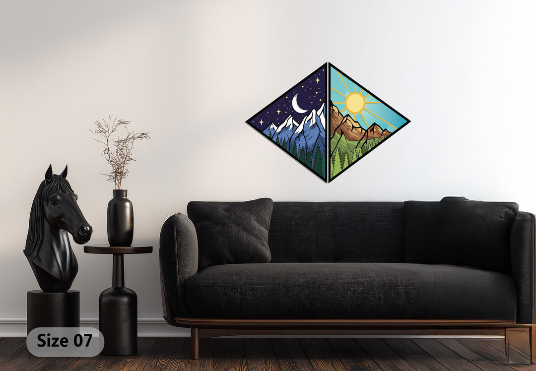 Day and Night Mountain Metal Wall Art – Dual Nature Landscape Design