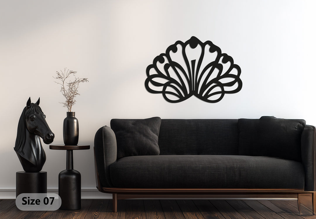 Floral Fan Metal Wall Art – Modern Black Geometric Flower Design