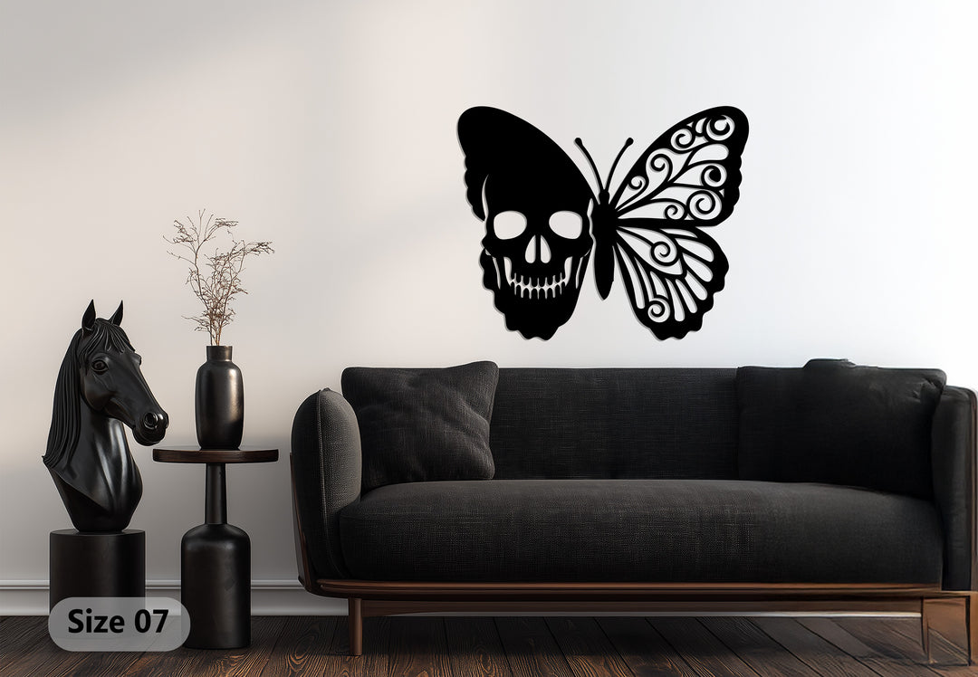 Skull Butterfly Metal Wall Art – Gothic Elegance in Modern Design