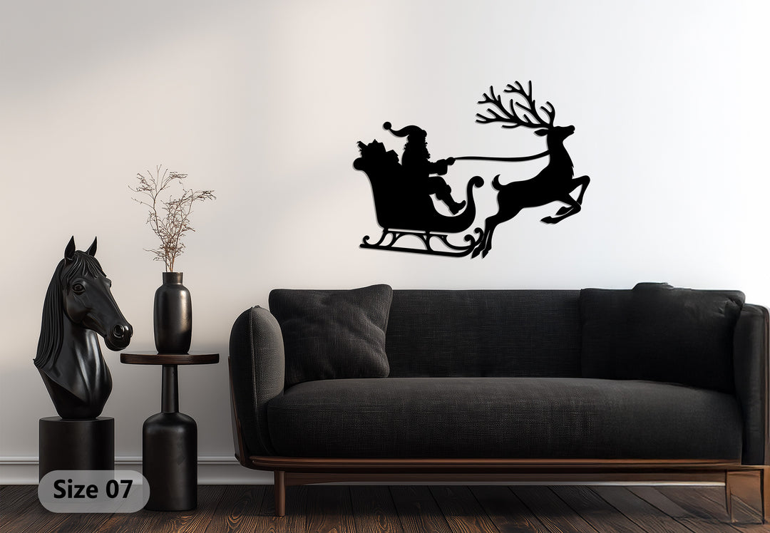 رحلة سانتا على الزلاجة – غزلان عيد الميلاد فن جداري معدني