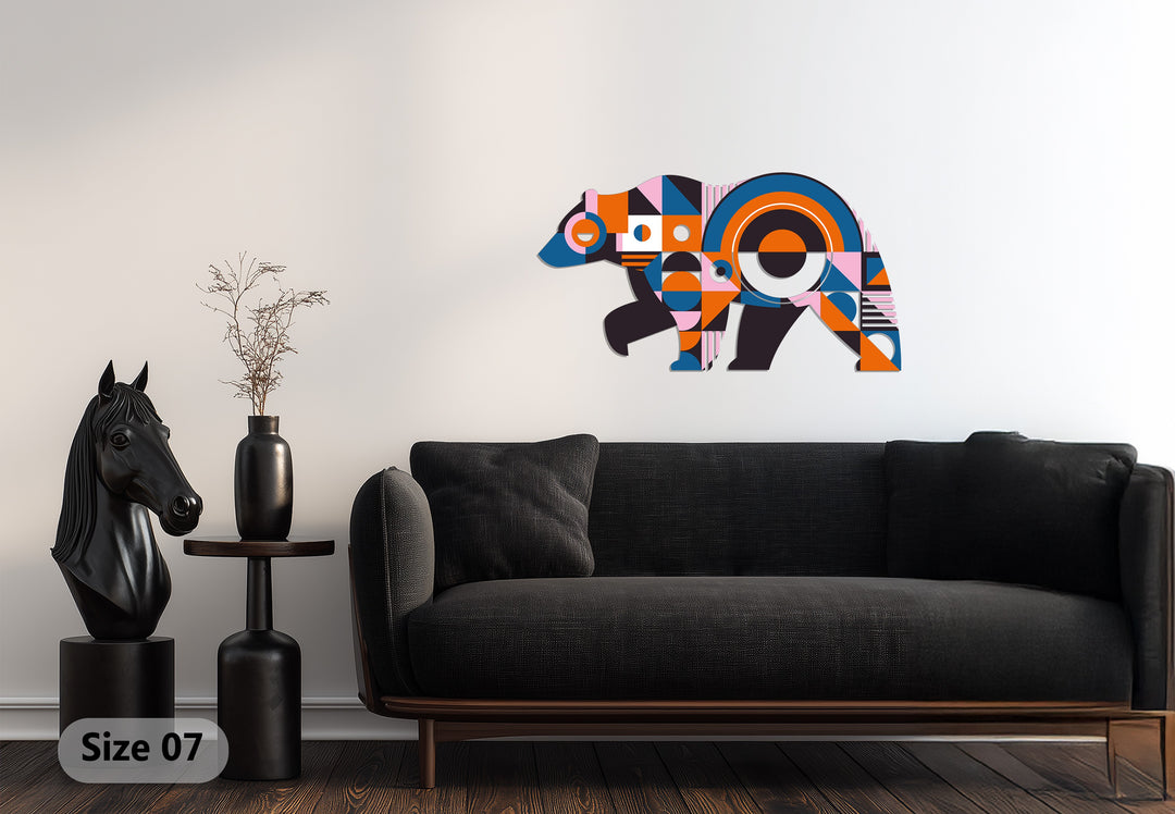 Geometric Bear Metal Wall Art – Colorful Modern Animal Home Decor
