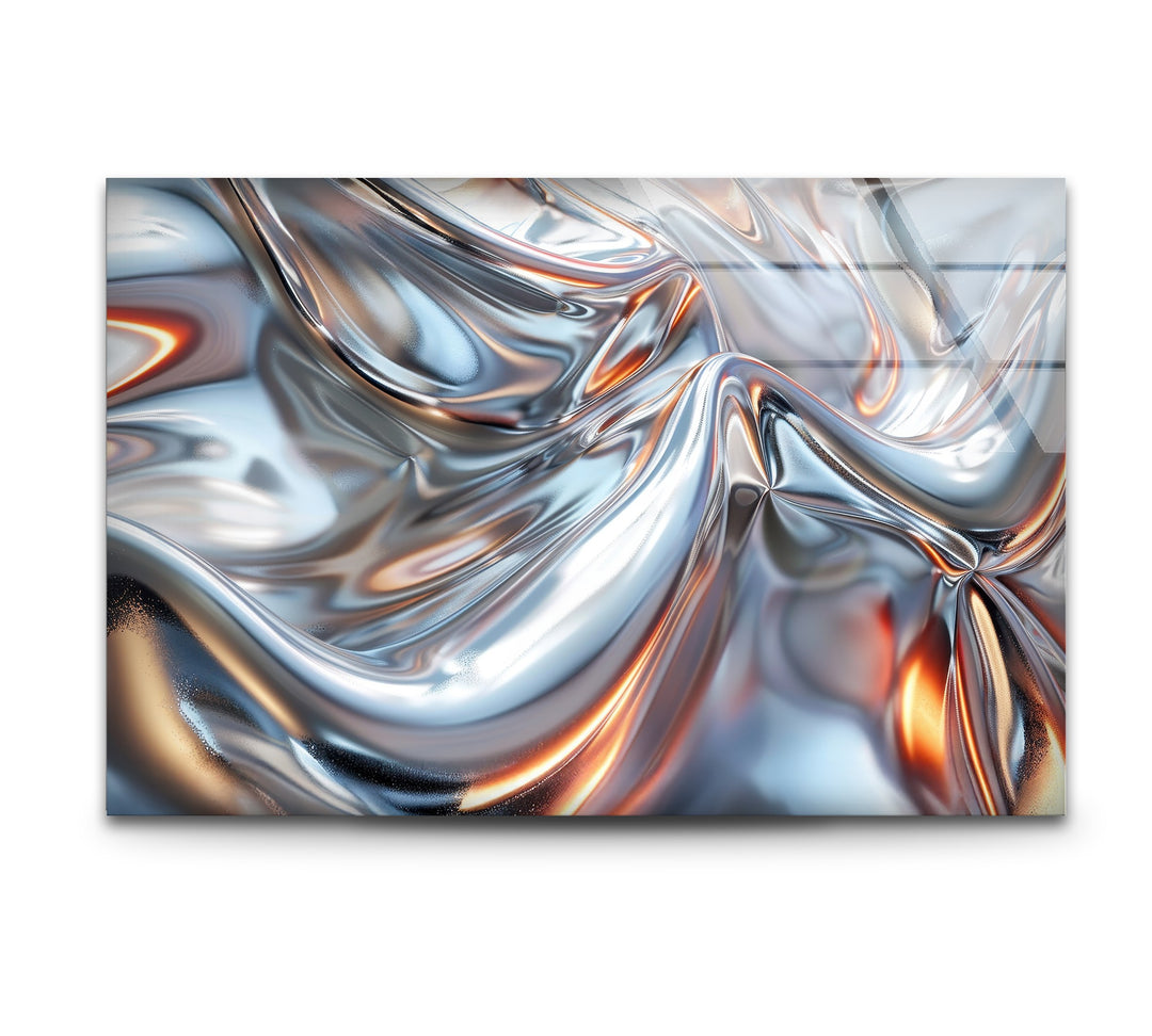 Luminous Steel Drift – Abstract Chrome Silver Glass Wall Art