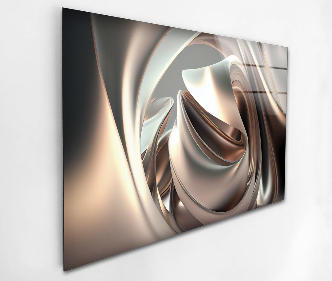 Champagne Sculpted Alloy – Abstract Metallic Fold Glass Wall Art
