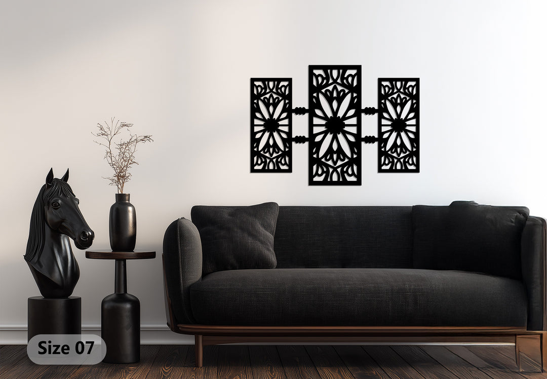 تصميم هندسي زهري - تصميم عصري بثلاثة ألواح فن جداري معدني