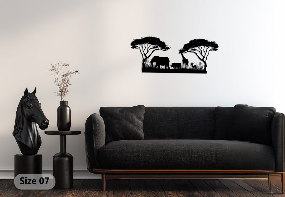 African Safari Silhouette – Wildlife Metal Wall Art
