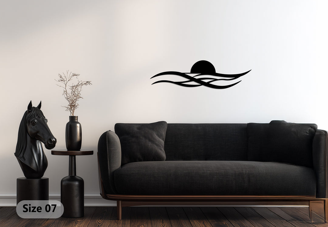 Minimal Sunset Waves Metal Wall Art – Modern Coastal Decor
