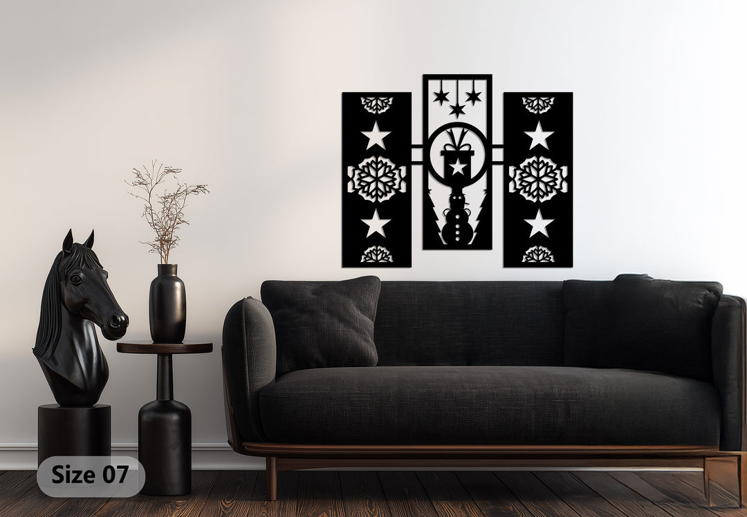 Snowman Gift Star – Christmas Geometric Metal Wall Art