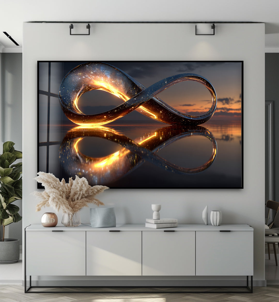 Eternal Horizon Loop – Illuminated Infinity Sculpture Glass Wall Art