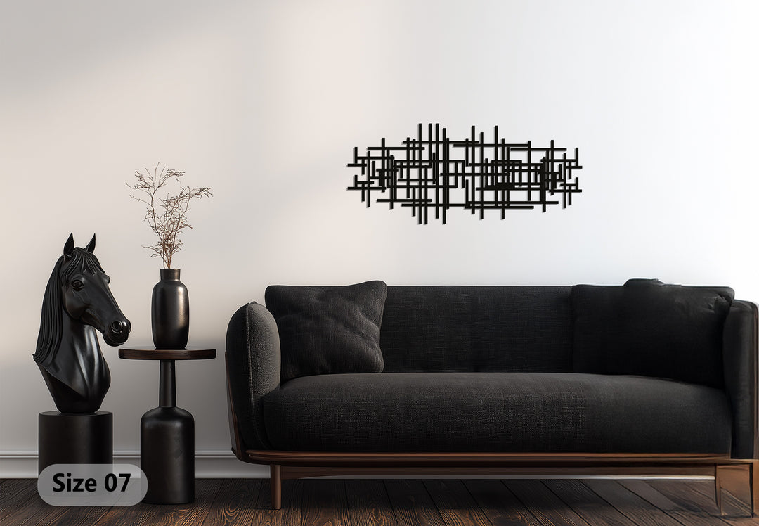 Abstract Geometric Lines Metal Wall Art – Modern Black Wall Decor