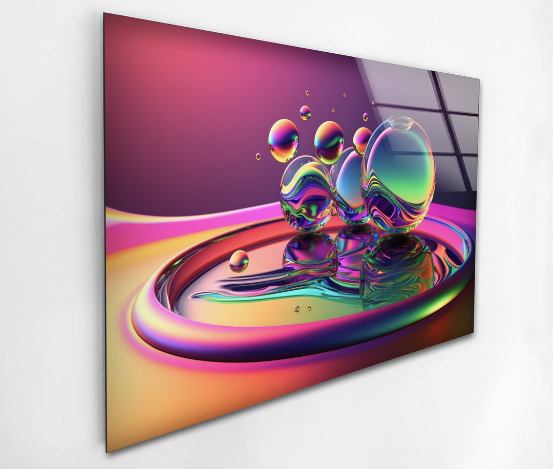 Luminous Orb Cascade – Neon Chromatic Sphere Sculpture Glass Wall Art