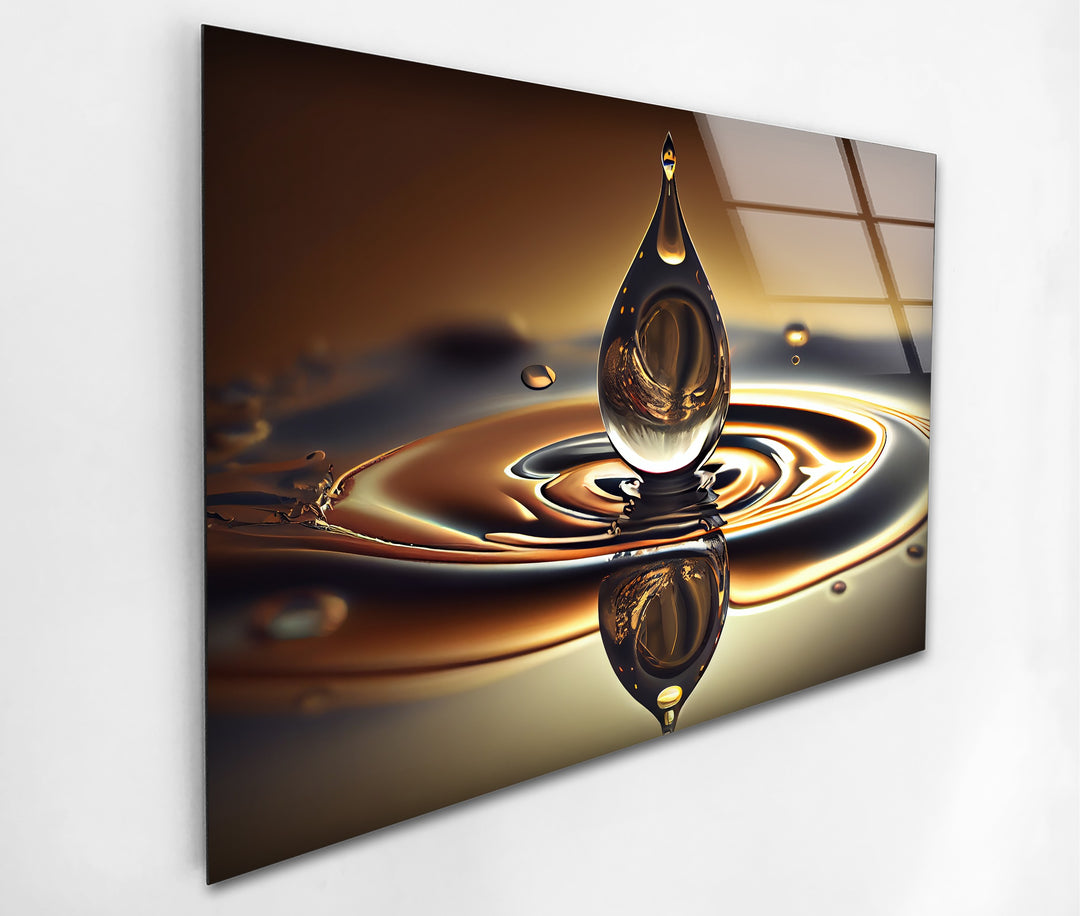GoldenFlux Droplet Resonance – Liquid Harmony Glass Wall Art