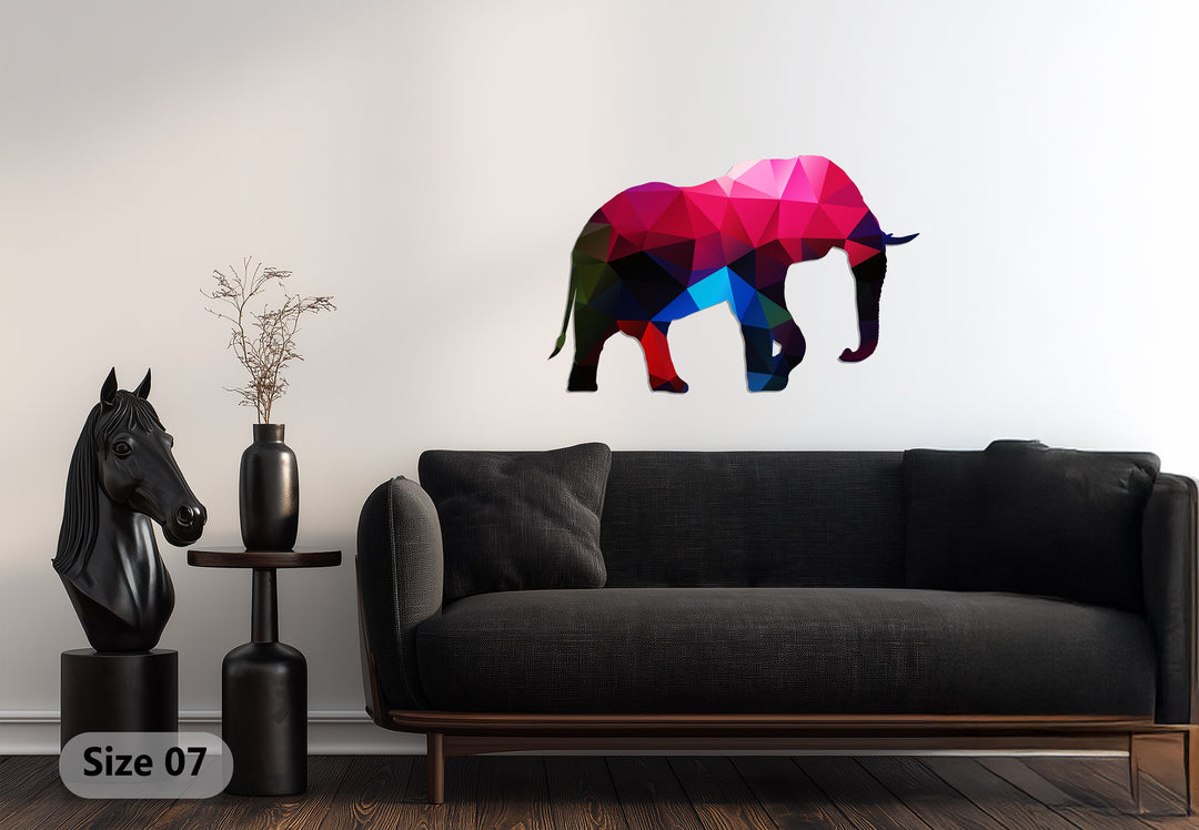 Colorful Elephant Metal Wall Art – Modern Geometric Animal Home Decor