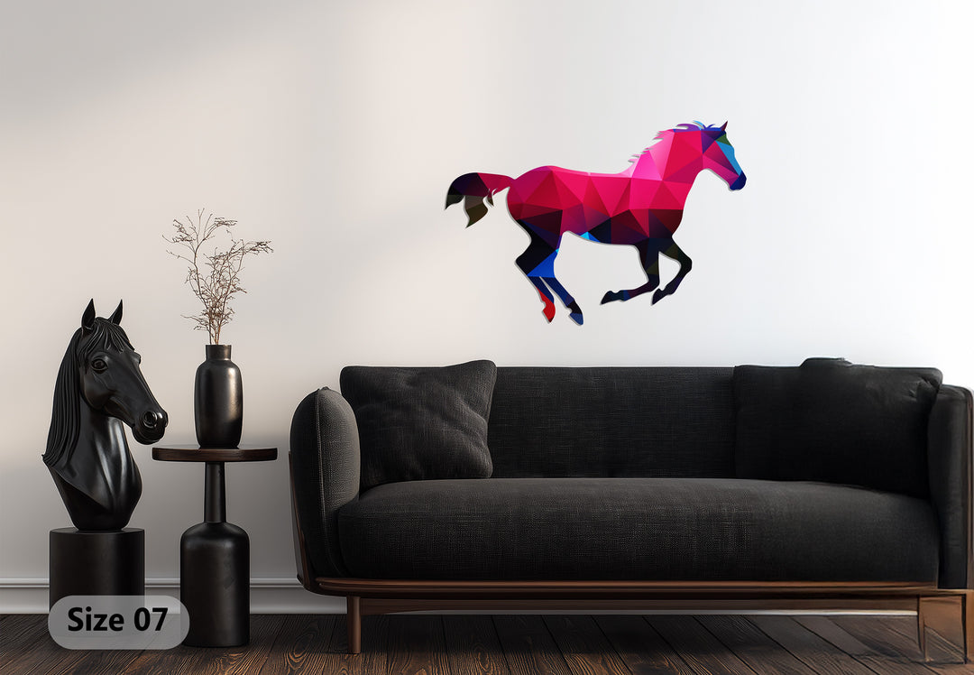 Geometric Running Horse Metal Wall Art – Modern Polygon Animal Wall Decor