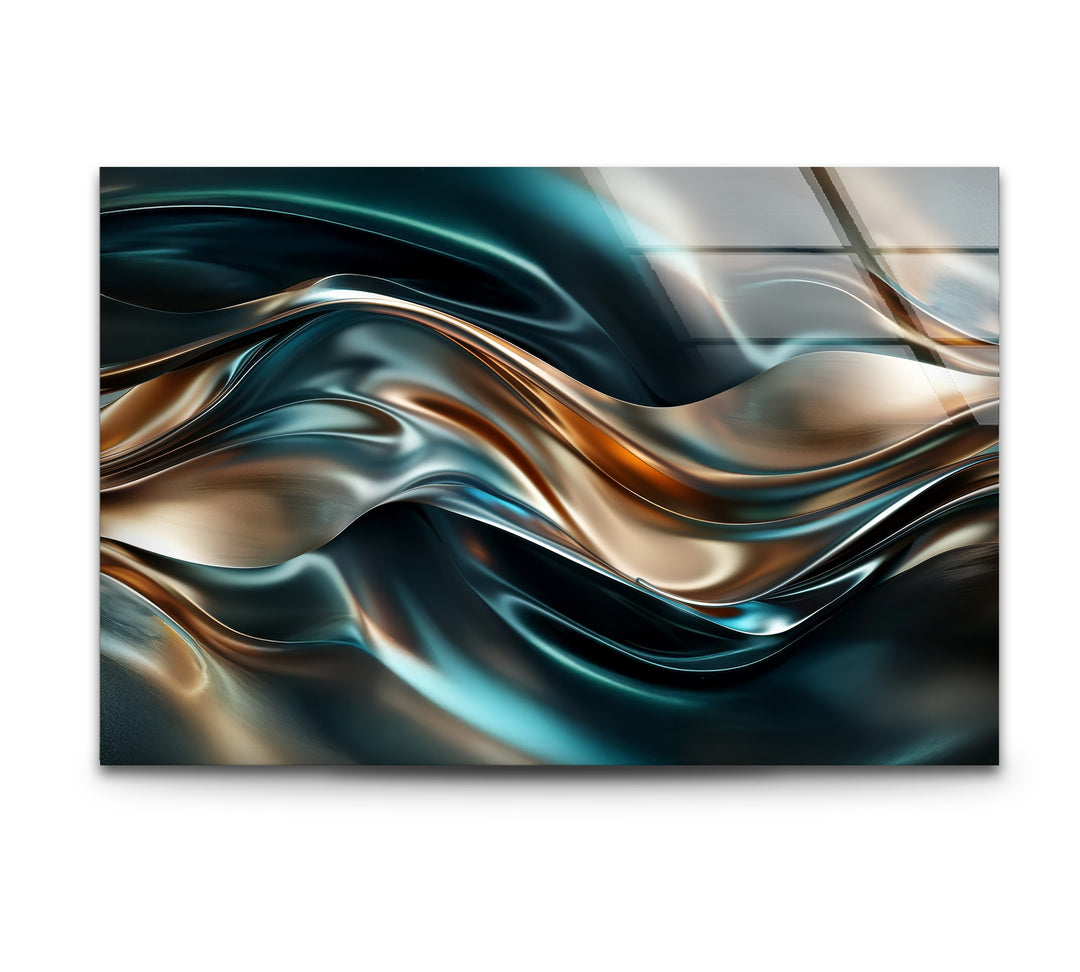 Ocean Bronze Serpentine – Abstract Metallic Wave Glass Wall Art