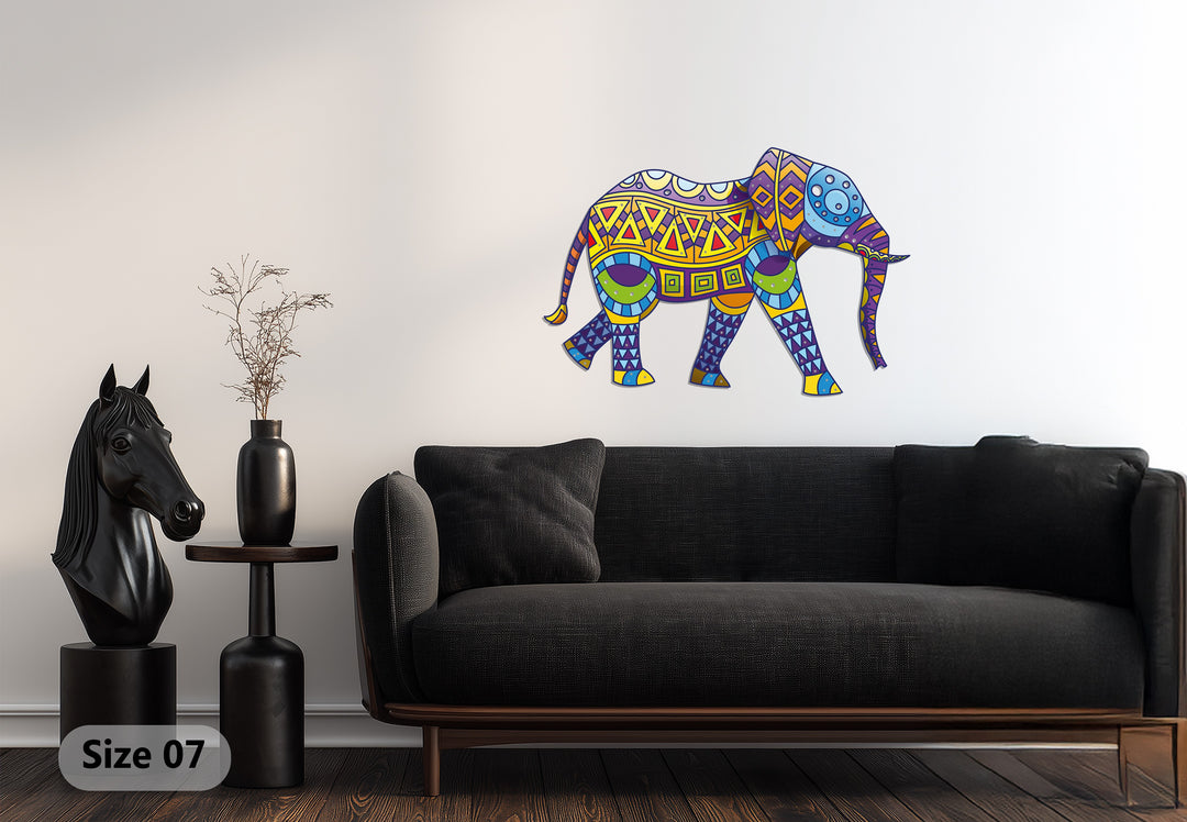 Colorful Tribal Elephant Metal Wall Art – Bohemian Animal-Inspired Home Decor