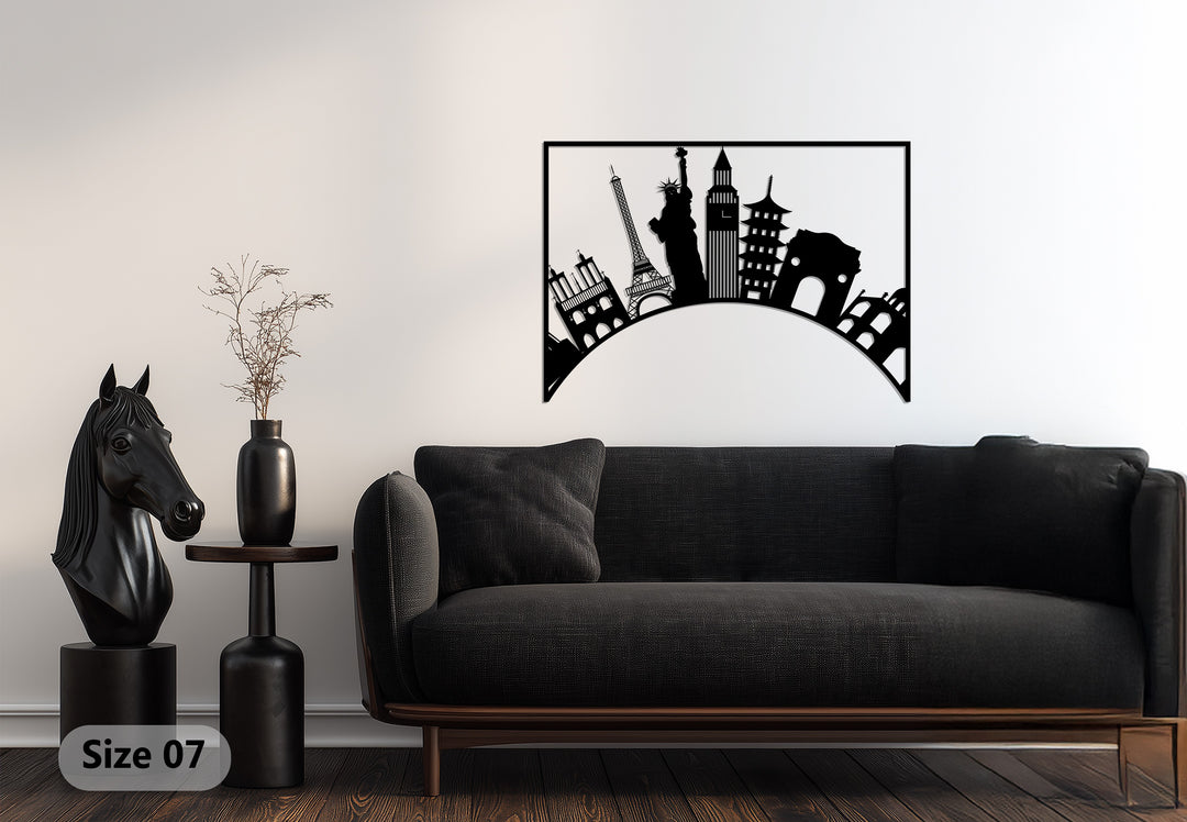 Modern city landmarks metal wall art