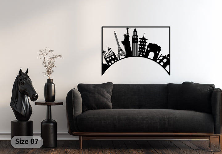 Modern city landmarks metal wall art