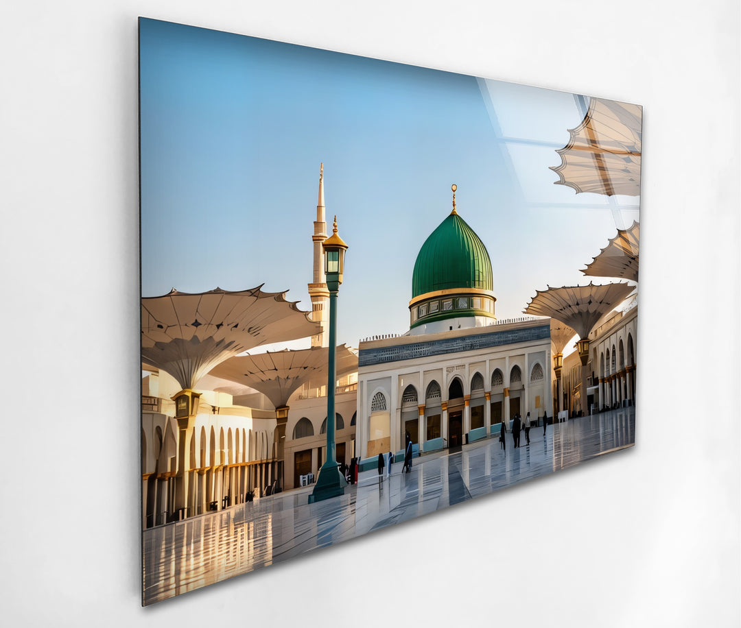 Serenity of Madinah – Green Dome Mosque Glass Wall Art