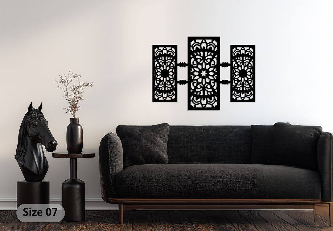 تناغم الأرابيسك – تصميم هندسي ثلاثي الأجزاء فن جداري معدني