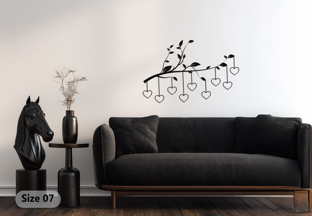 Hanging Hearts on Branch – Romantic Metal Wall Art