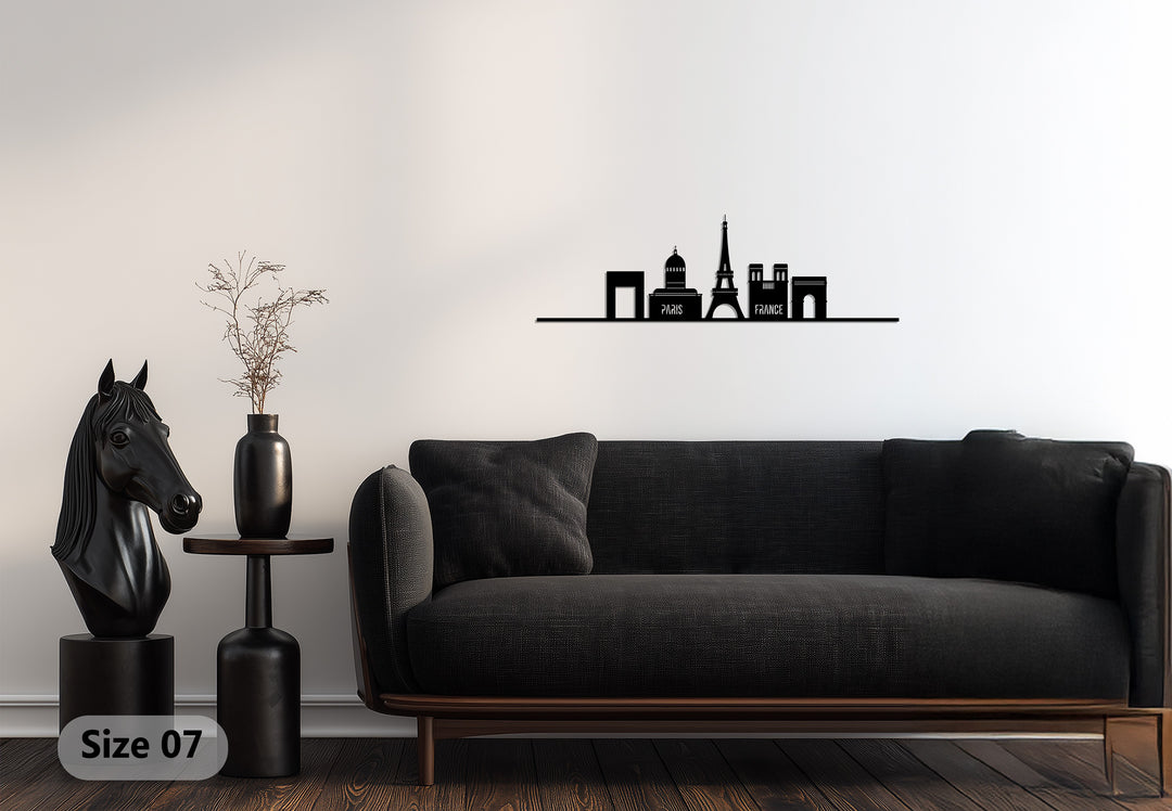 Black Paris skyline metal wall decoration