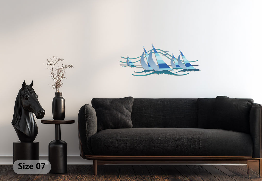 Sailing Harmony Metal Wall Art – Modern Blue Nautical Decor