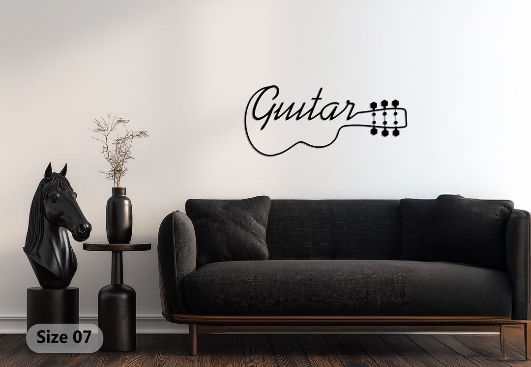 Guitar Word Art Metal Wall Decor – Modern Music-Inspired Design