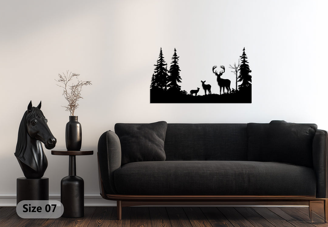 Family of Deer in Forest Metal Wall Art – Rustic Wildlife Decor