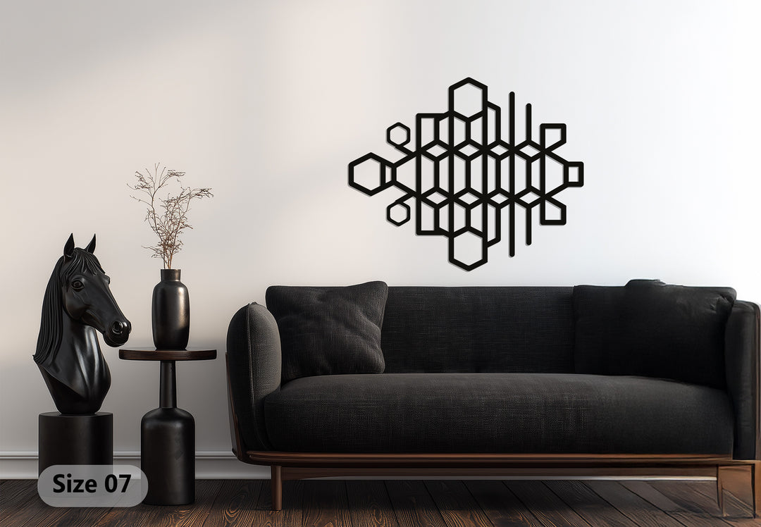 Geometric Hexagon Metal Wall Art – Modern Black Abstract Sculpture