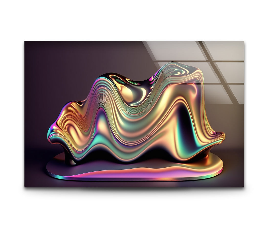 Chromatic Sculpted Form – Iridescent Metallic Shape Glass Wall Art