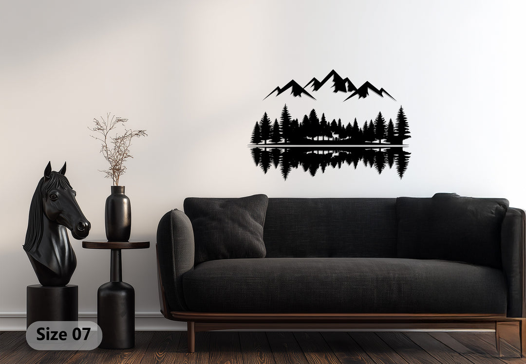 Rustic Mountain Forest Metal Wall Art – Nature Reflection Decor