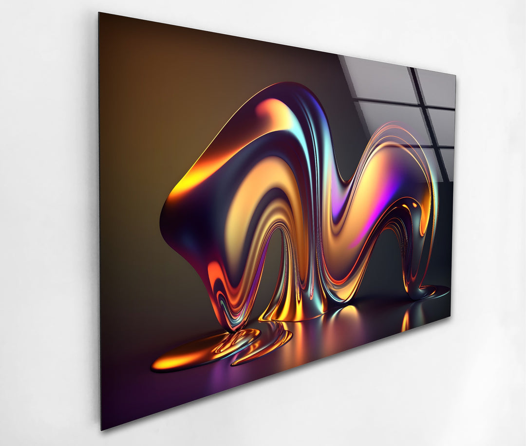 Radiant Melt Form – Iridescent Liquid Sculpture Glass Wall Art