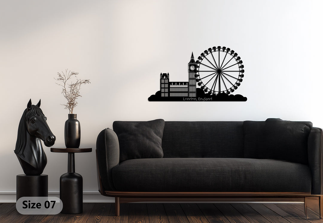 Black London cityscape metal wall decoration