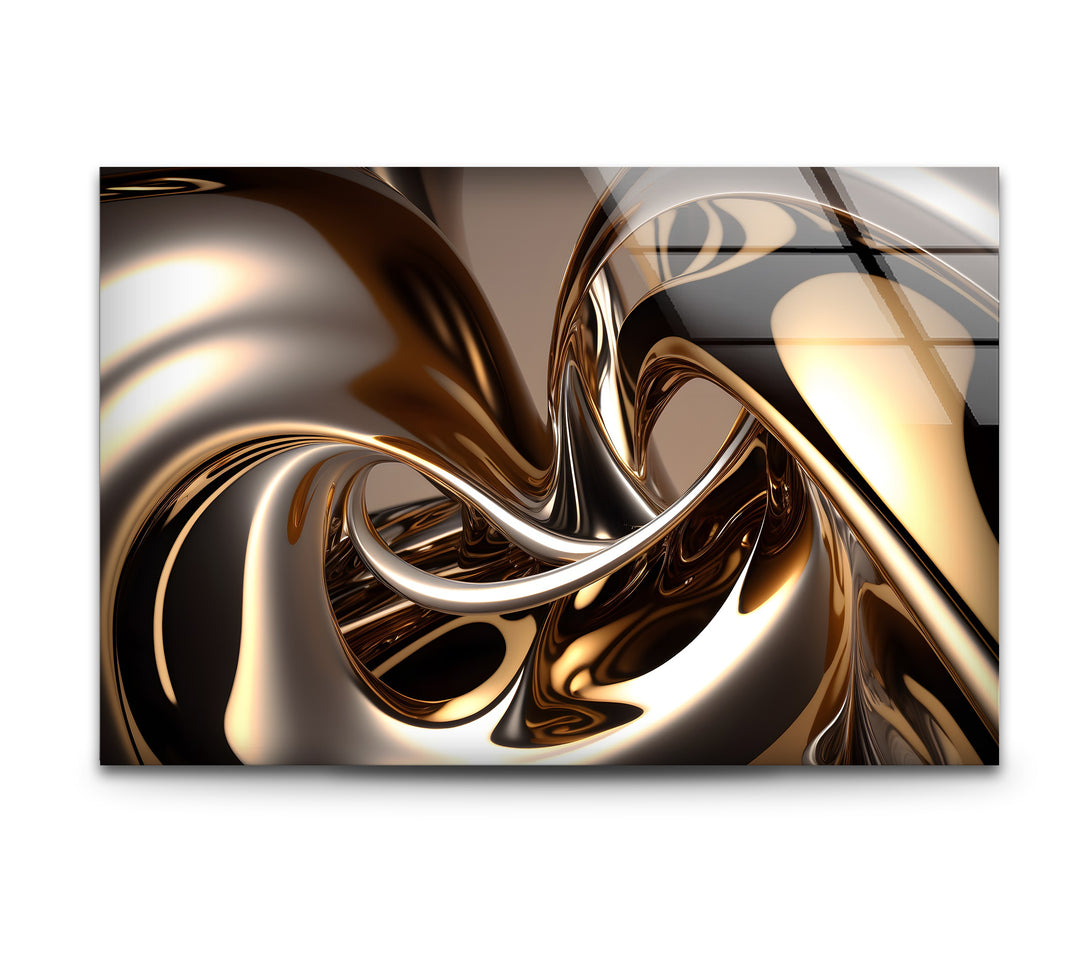 Molten Bronze Mirage – Abstract Metallic Swirl Glass Wall Art