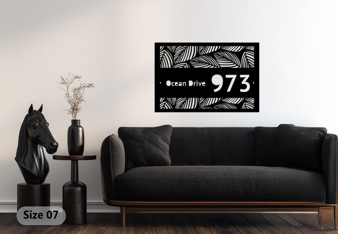 Custom Metal Address Plaque – Tropical Leaf Design House Number Sign