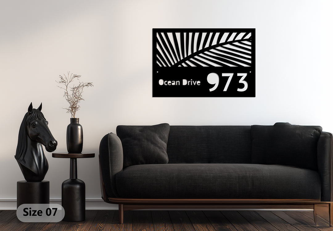 Custom Metal Address Sign – Tropical Palm Leaf House Number Plaque