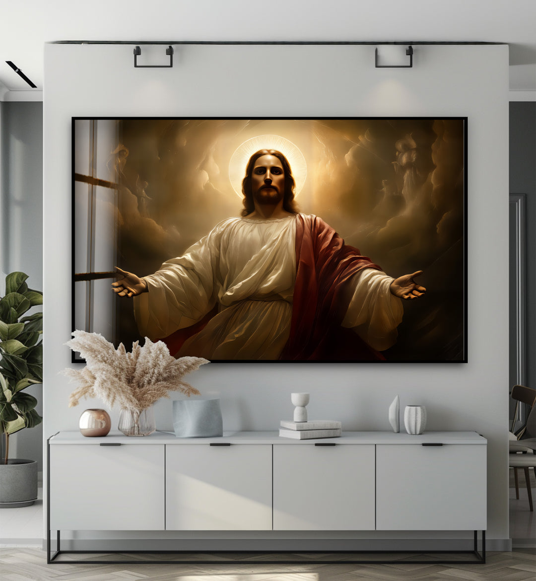 Divine Light – Sacred Jesus Portrait Glass Wall Art