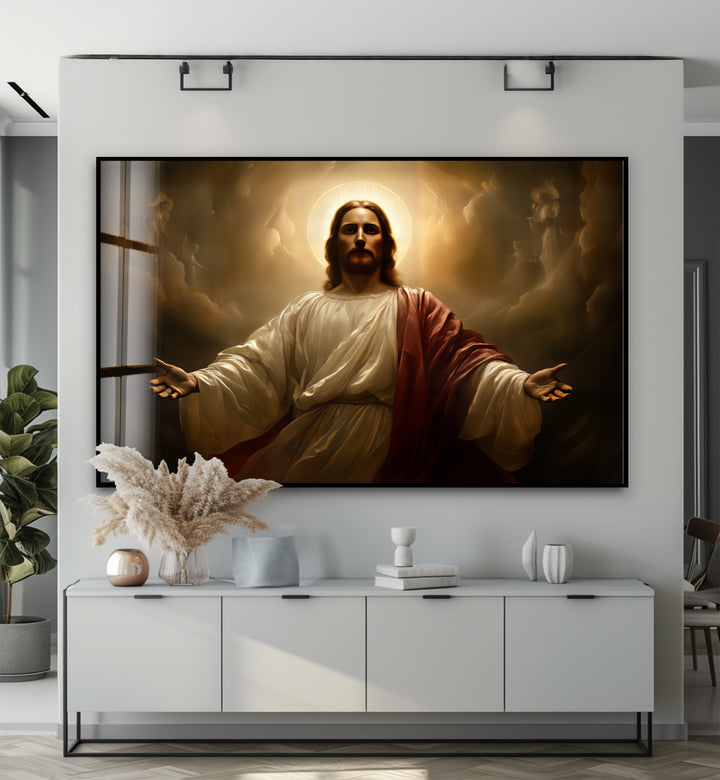 Divine Light – Sacred Jesus Portrait Glass Wall Art