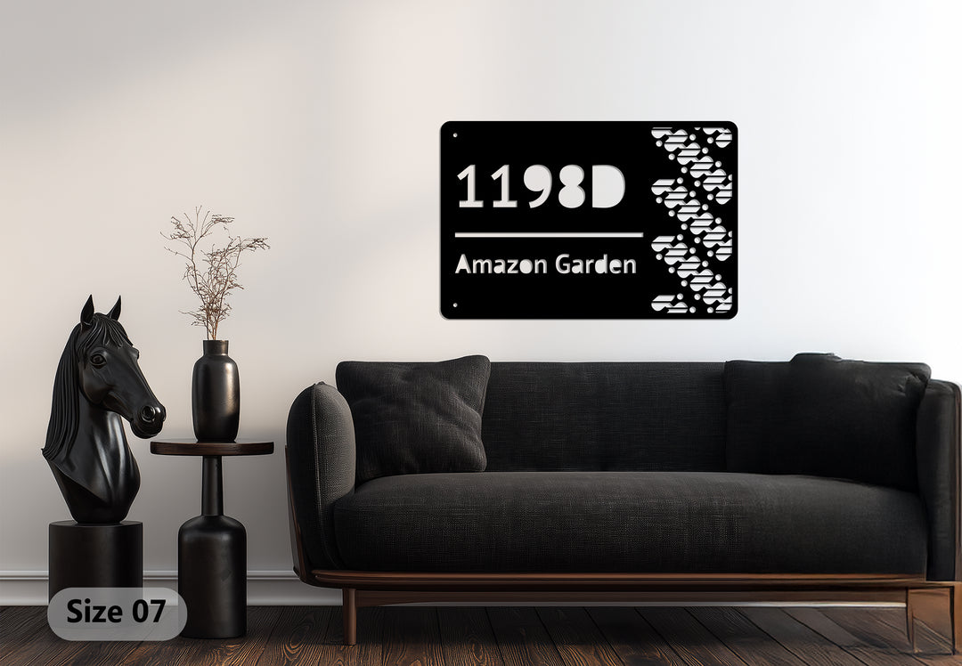 Custom Metal Address Plaque – Modern House Number Sign with Decorative Pattern
