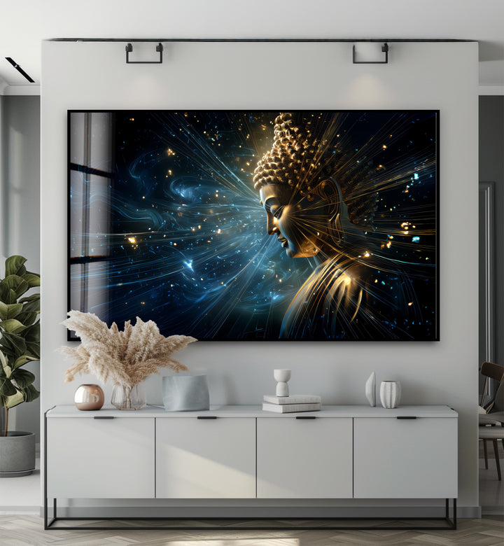 Cosmic Enlightenment – Radiant Buddha Glass Wall Art