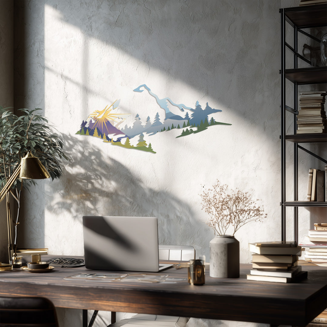 Majestic Sunrise Over Mountains Metal Wall Art – Nature Landscape Design