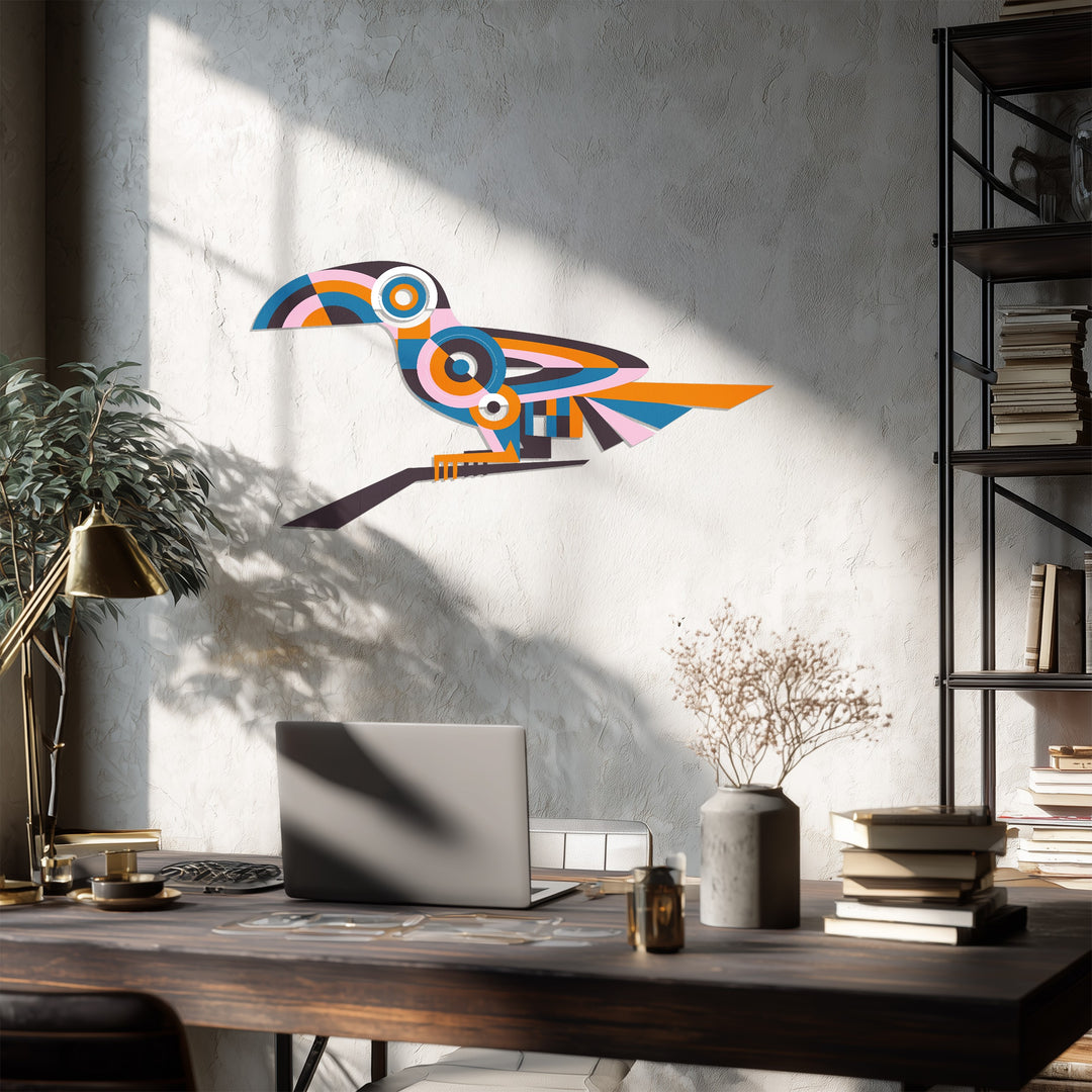 Abstract Toucan Metal Wall Art – Colorful Geometric Bird Home Decor