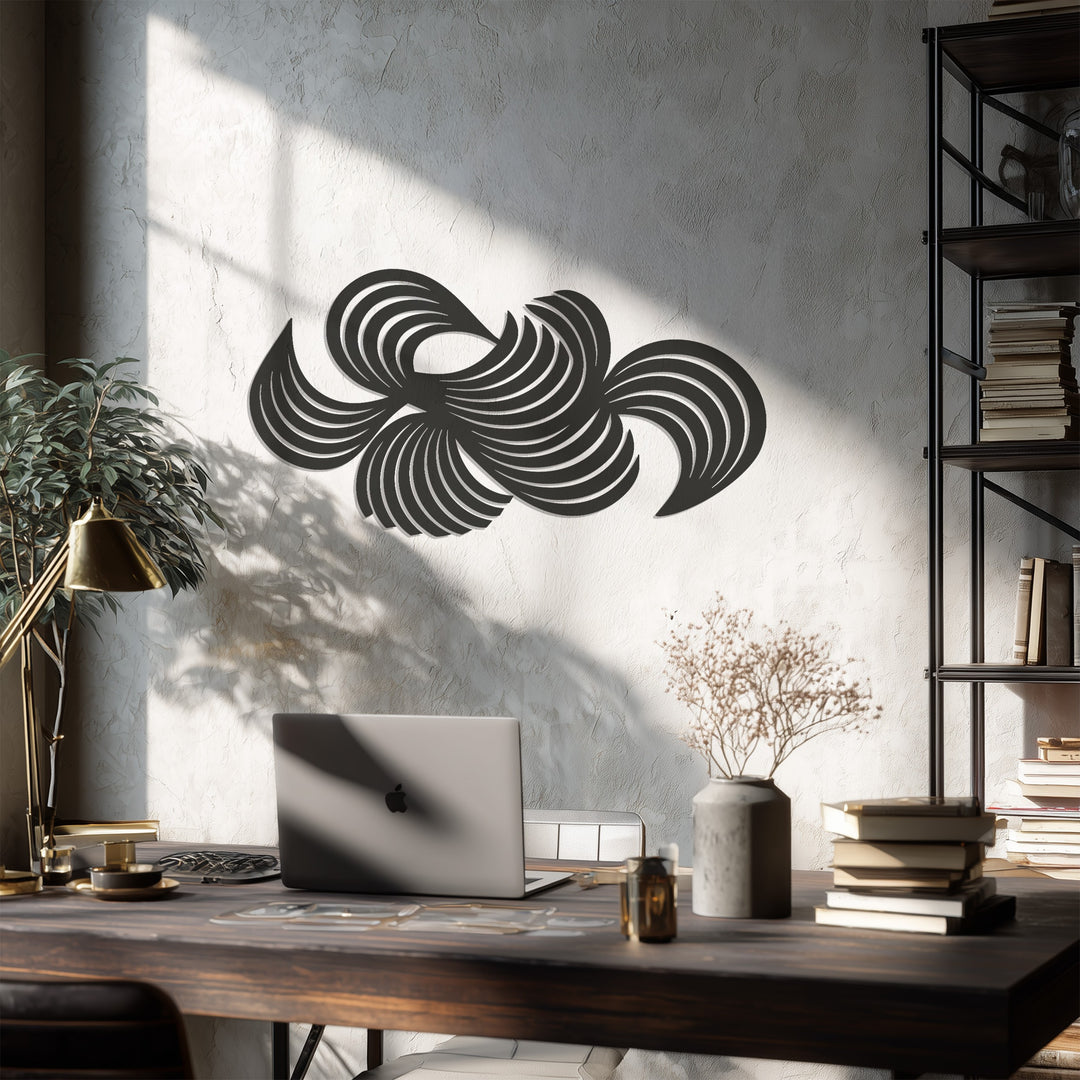 Modern Abstract Swirl Metal Wall Art – Black Geometric Home Décor