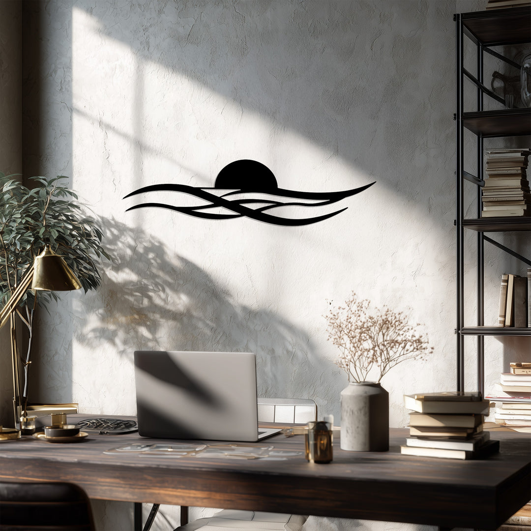 Minimal Sunset Waves Metal Wall Art – Modern Coastal Decor